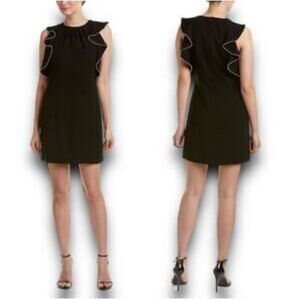 NWT Shoshanna Black Sheath Dress With Beaded-Chain Ruffle Size 6